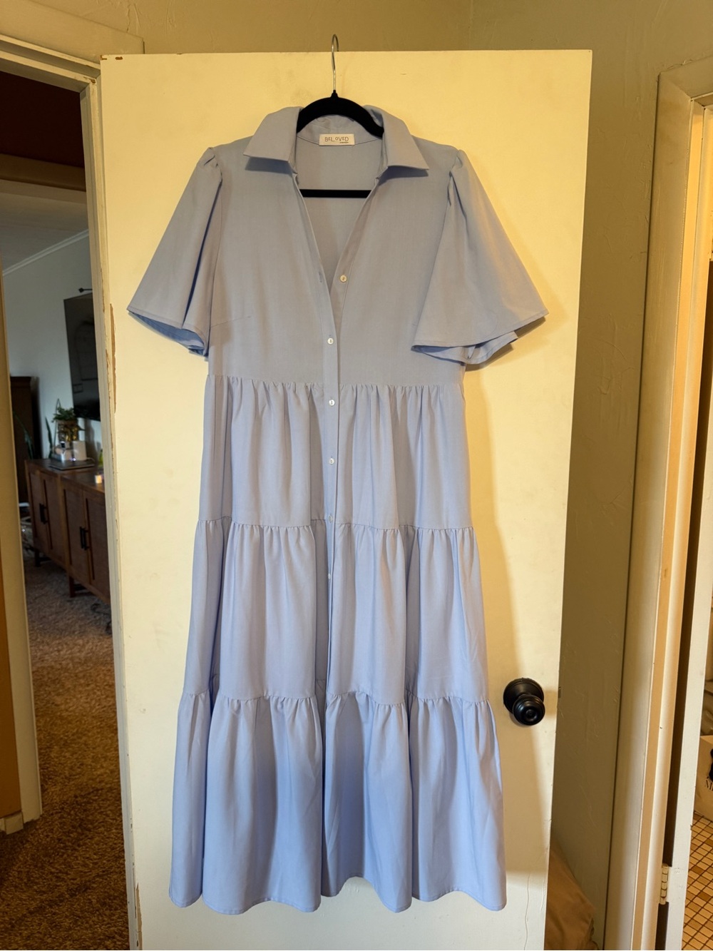 Light Blue Tiered Button-Front Shirt Dress - Unbranded